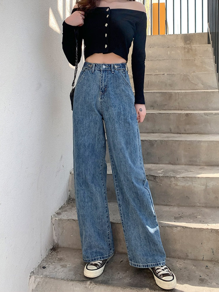 Y2K Grunge High Waist Denim Pants Wide Leg