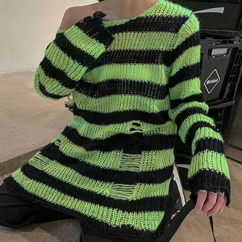 Green Black Striped Sweater