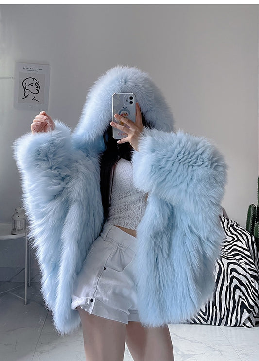 Soft Girl Y2K Faux Fur Jacket Blue