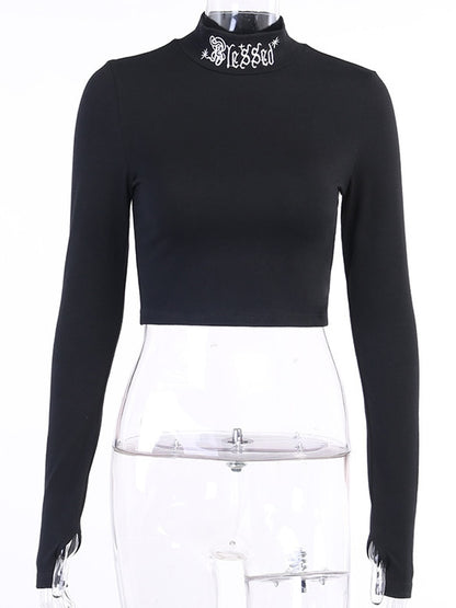 Gothic Blessed Long Sleeve Crop Top