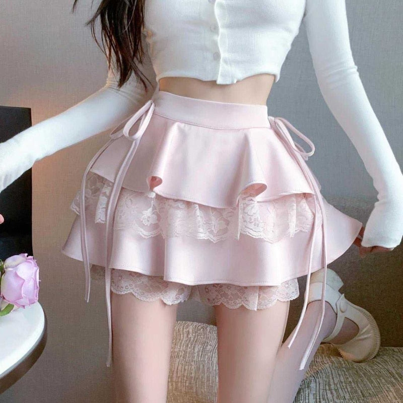 Dollette Ruffle Double Layer Mini Skirt Pink