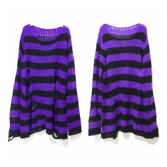 Purple Black Gothic Striped Sweater