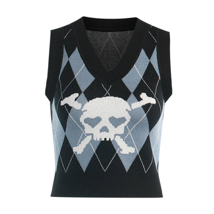 Argyle Skull Knitted Sweater Vest