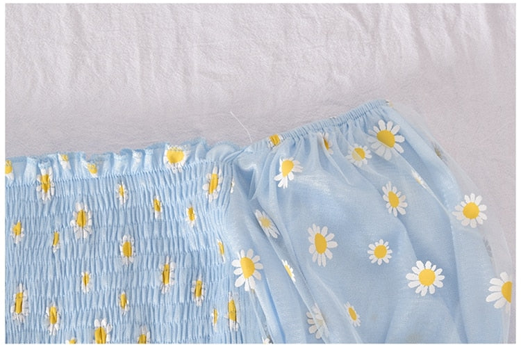 Soft Girl Ruffled Floral Top Daisies