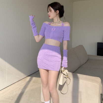 Soft Girl Knitted Matching Set Purple
