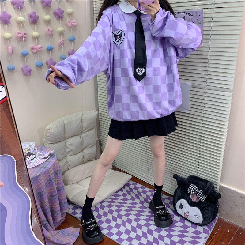 Kuromi Clothes Sweatshirt Sanrio Aesthetic Kawaii Purple Kuromicore –  Aesthetics Boutique
