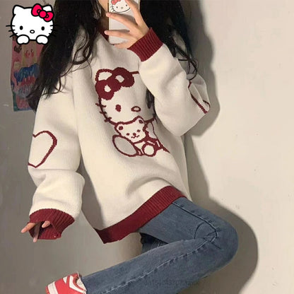 Hello Kitty Kawaii Sweater White Red