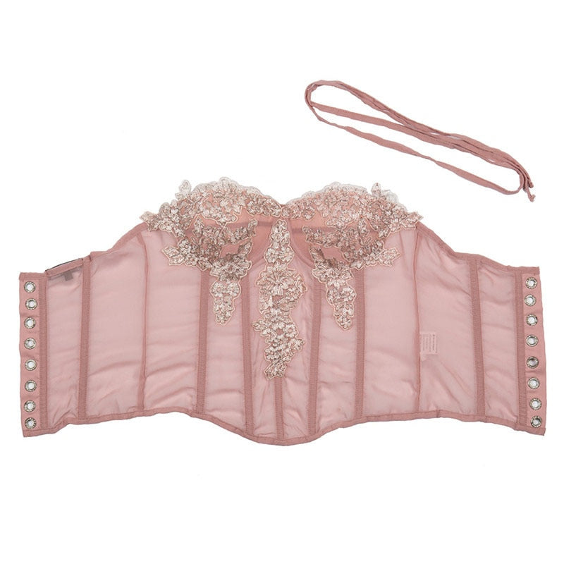 Cottagecore Aesthetic, Coquette Satin Pink Lace Up Corset Top - Parisi –  Moon and Cottage