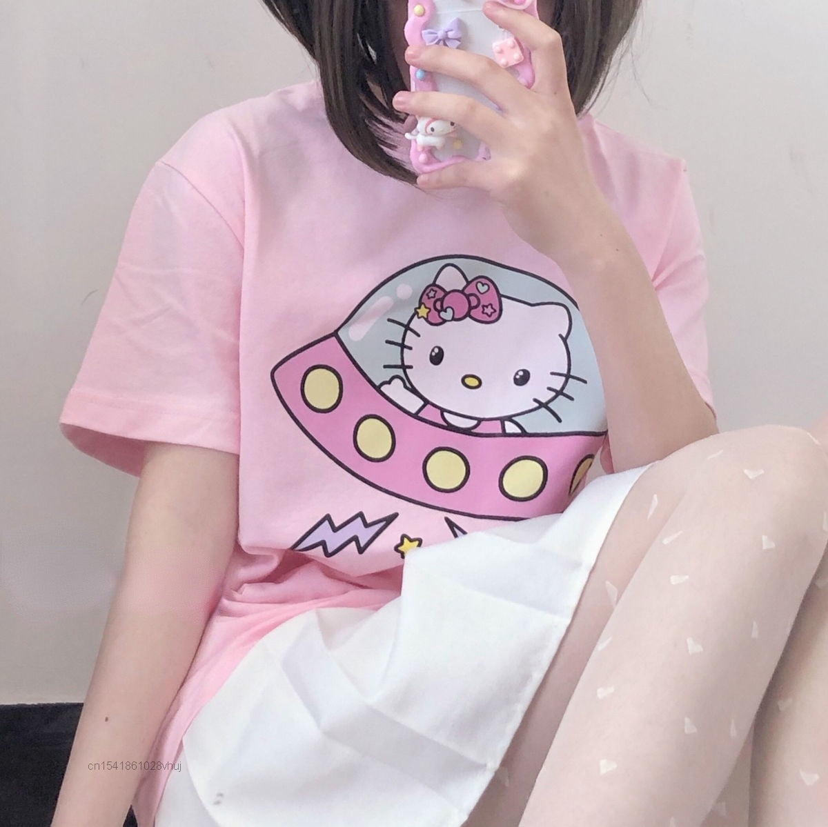 Sanriocore Aesthetic Clothes Hello Kitty UFO Alien Pink Kawaii Kuromi –  Aesthetics Boutique
