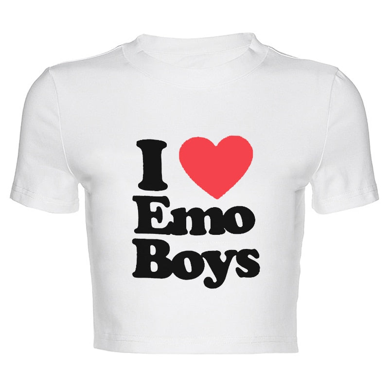 Y2k Egirl Crop Tops I love Emo Boys