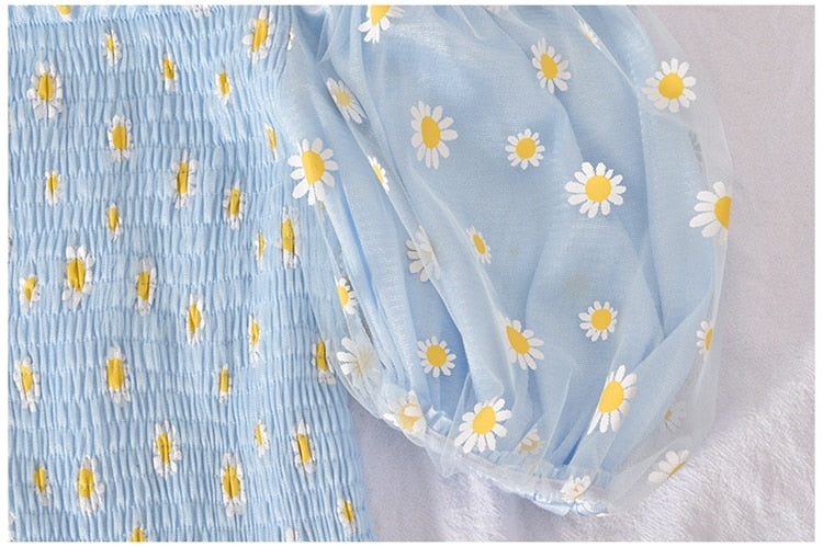 Soft Girl Ruffled Floral Top Daisies