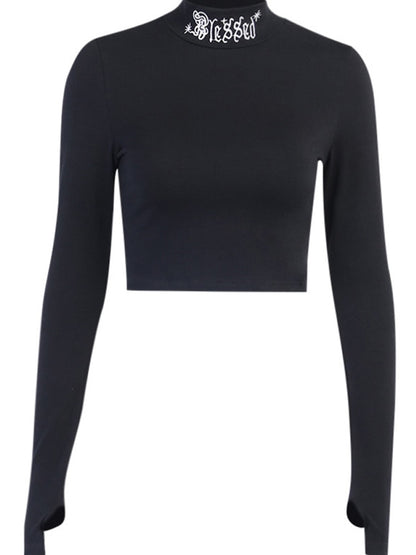 Gothic Blessed Long Sleeve Crop Top