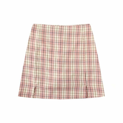 Korean Split Mini Plaid Skirt with Shorts
