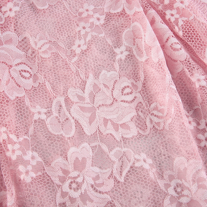Coquette Fairy Dress Pink Transparent Lace