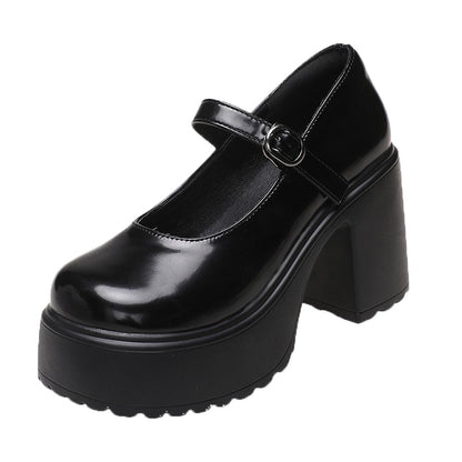 Chunky Heel Mary Janes Platform Shoes Black