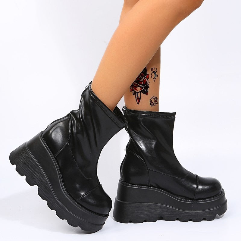 Grunge Platform Ankle Boots Black