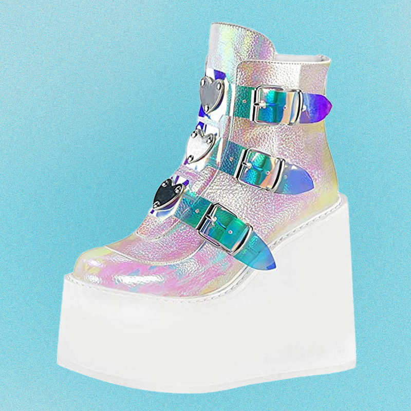 Holographic Egirl Boots White