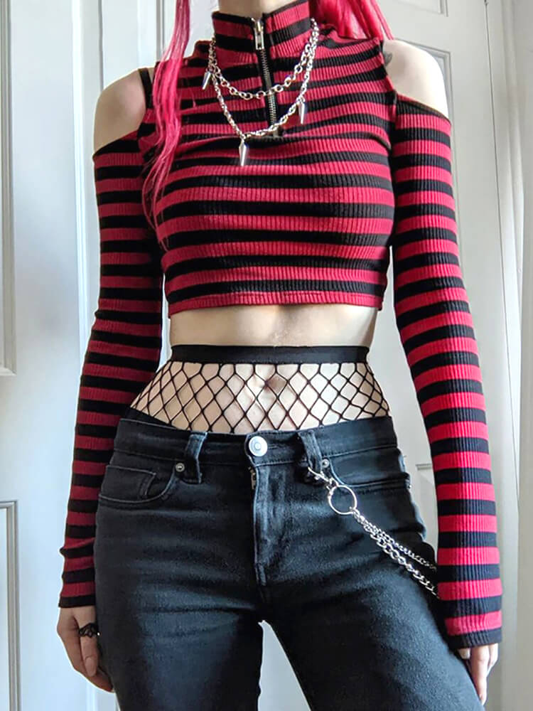 Dark Grunge E-Girl Striped Crop Top