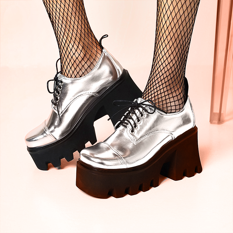 Aesthetic Platform Shoes Silver