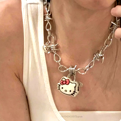 Barbwire Hello Kitty Pendant Necklace