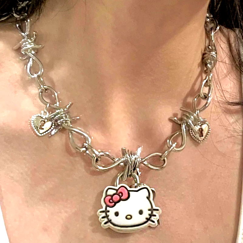 Barbwire Hello Kitty Pendant Necklace