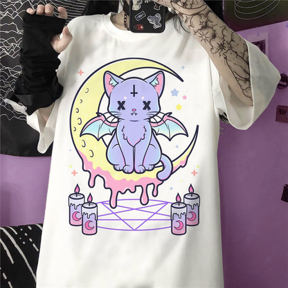 Pastel Goth T-Shirt Cat Wings Ritual
