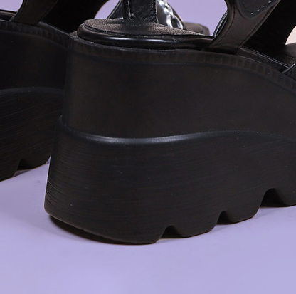 Pastel Goth Platform Sandals Metal Chain
