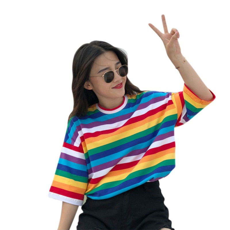 Striped Oversize Rainbow Tee