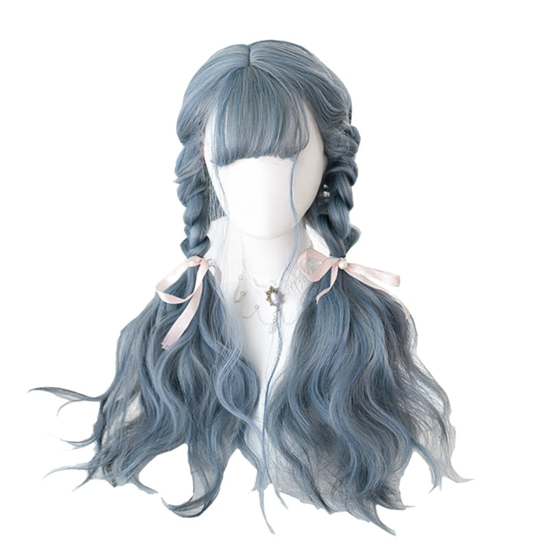 Cosplay E-Girl Wig Dusty Blue Wavy