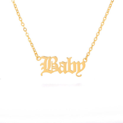 Letter Necklace Gold Gothic - Angel, Princess, Babygirl, Baby