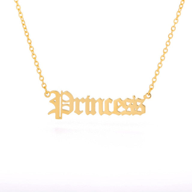 Letter Necklace Gold Gothic - Angel, Princess, Babygirl, Baby