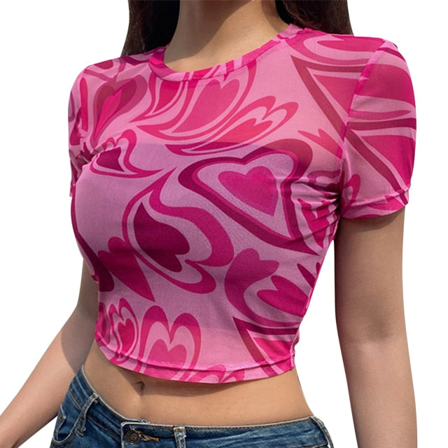 Strawberry Print Camisole Pink Crop Top Women Halter Tops - Y2kaesthetic