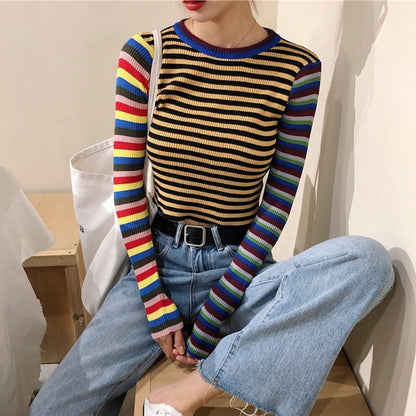 Striped Knitted Long Sleeves Top