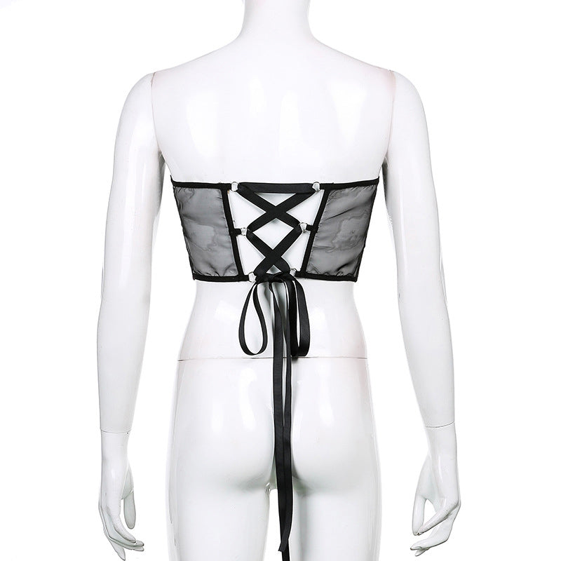 Gothic Mesh Corset with Chains- Black