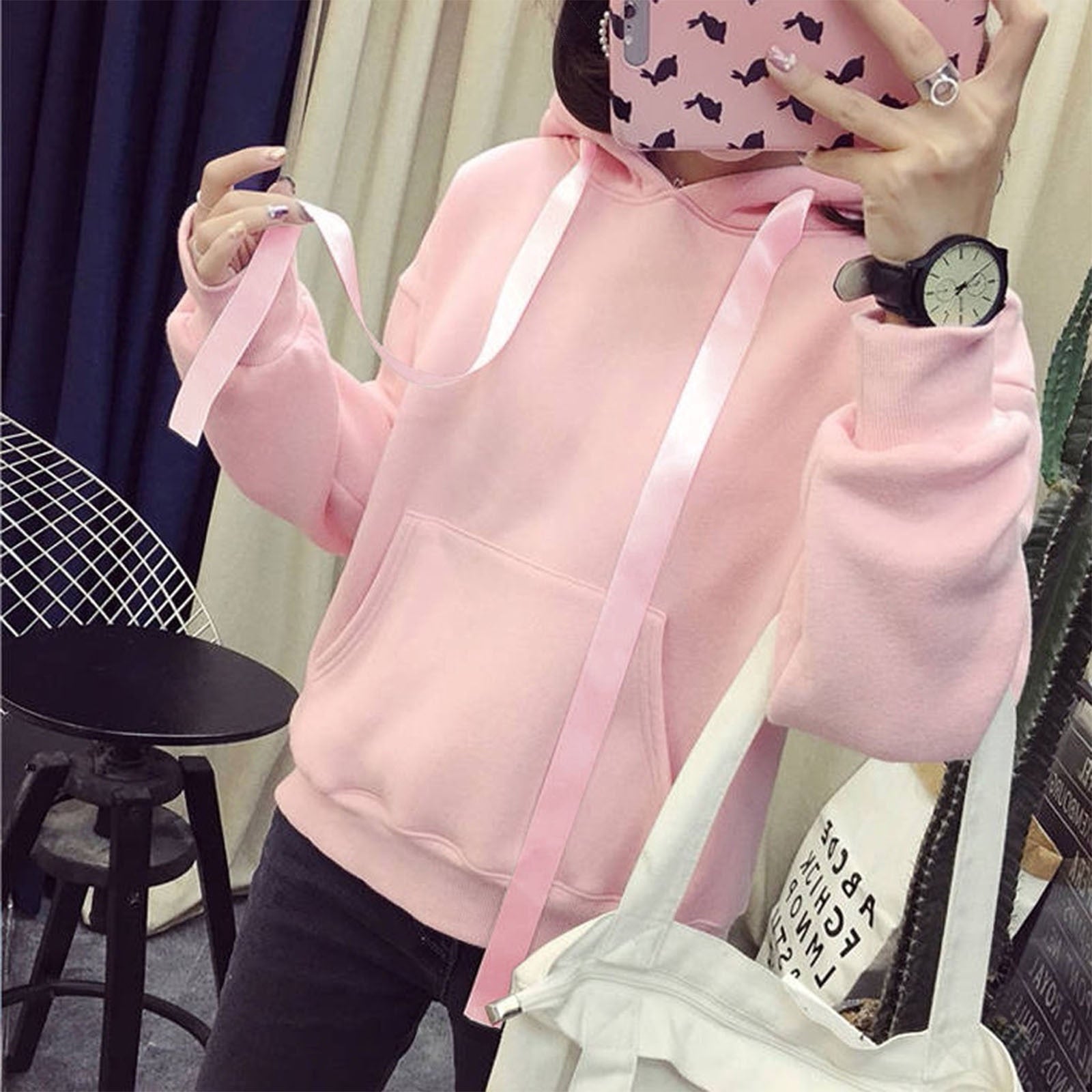 Korean on sale pink hoodie