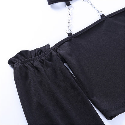 Gothic Girl Darkwave Silver Chains Collar Top