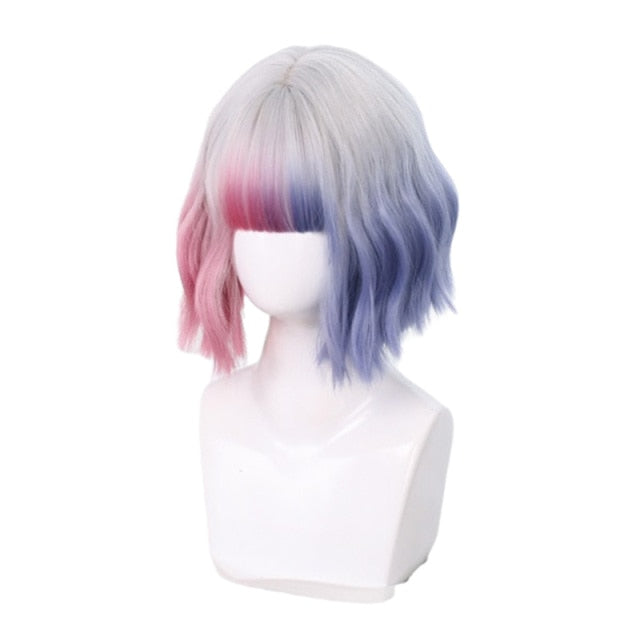 Ombre Hair Lavender Pink - Wavy Wig with Bangs - 9Inches