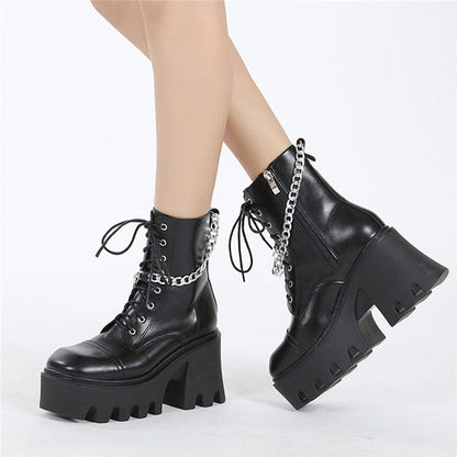 E-Girl Motorcycle Platform Boots with Chain
