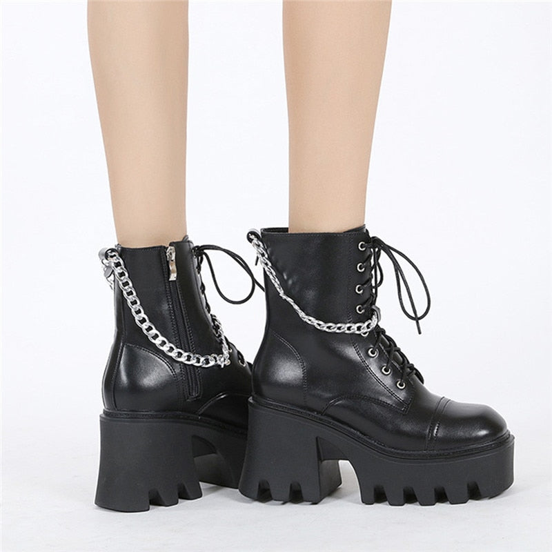 E Girl Motorcycle Platform Boots with Chain Alt Girl Punk Rock