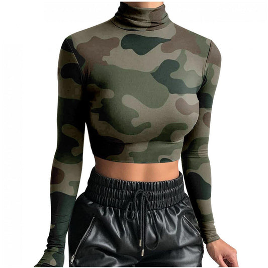 Long Sleeve Camouflage Print Top