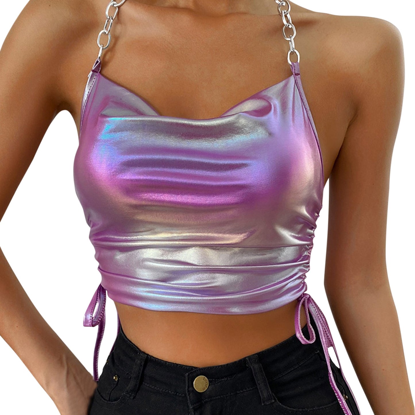 Y2K Pink Holographic Top Chain Straps