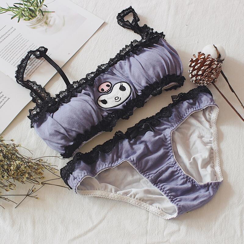 Kawaii Cute Goth Underwear Set Lace Sanriocore Aesthetic Set