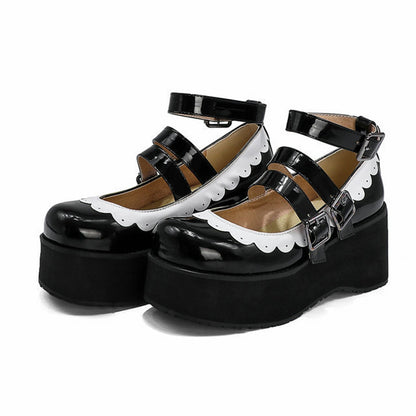 Sweet Goth Mary Jane Shoes White Trim - Black