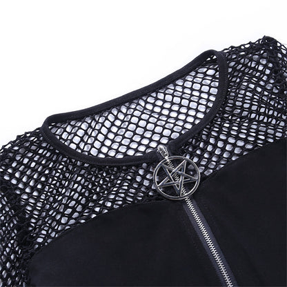 Gothic Pentagram Zipper Mesh Tee