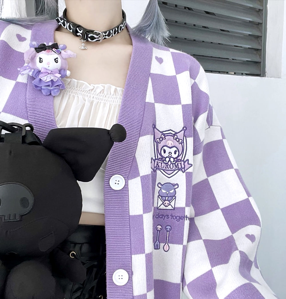 Kawaii Kuromi Purple Cardigan Sweater Sanriocore Aesthetic Outfit Idea ...