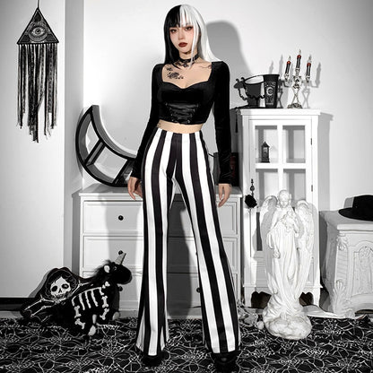 Gothic Striped High Waist Flare Pants
