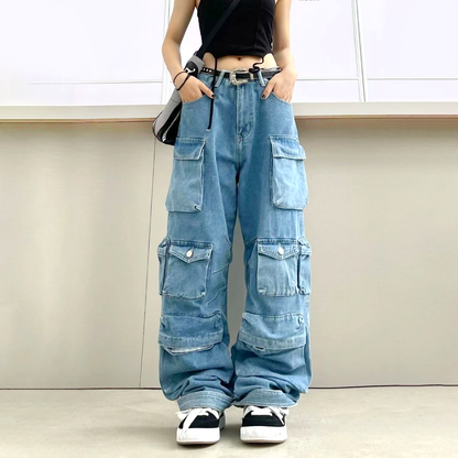 Y2K Baggy Blue Washed Cargo Pants